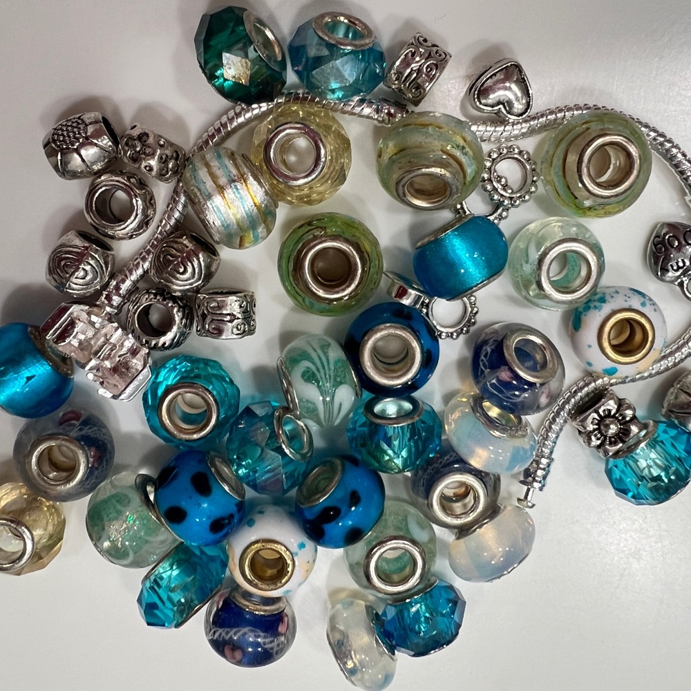 Blue & Teal Glass Bead Bracelet Charms - Women Jewelry